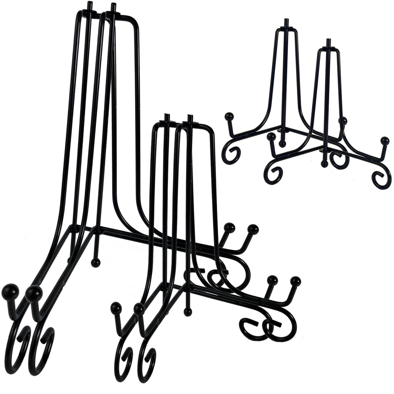 6PCS 3 Size Black Iron Plate Stands for Display 4 6 8 Inch, Decorative Metal Plate Holders for Displaying, Mini Easel Stand, Frame, Book, Card, Plaque, Bowl, Picture Stands for Display